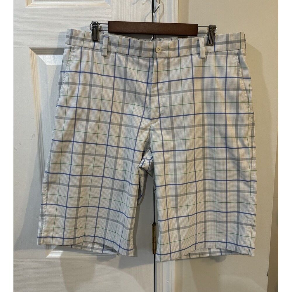 Nike Golf Shorts Men's Sz 36 White Blue‎ Gray Plaid